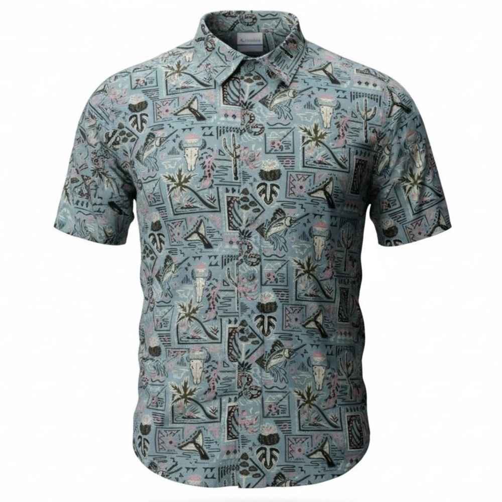 Columbia Wild Cast Camp Shirt Mens XXL Short Sleeve Southwestern Button Cactus